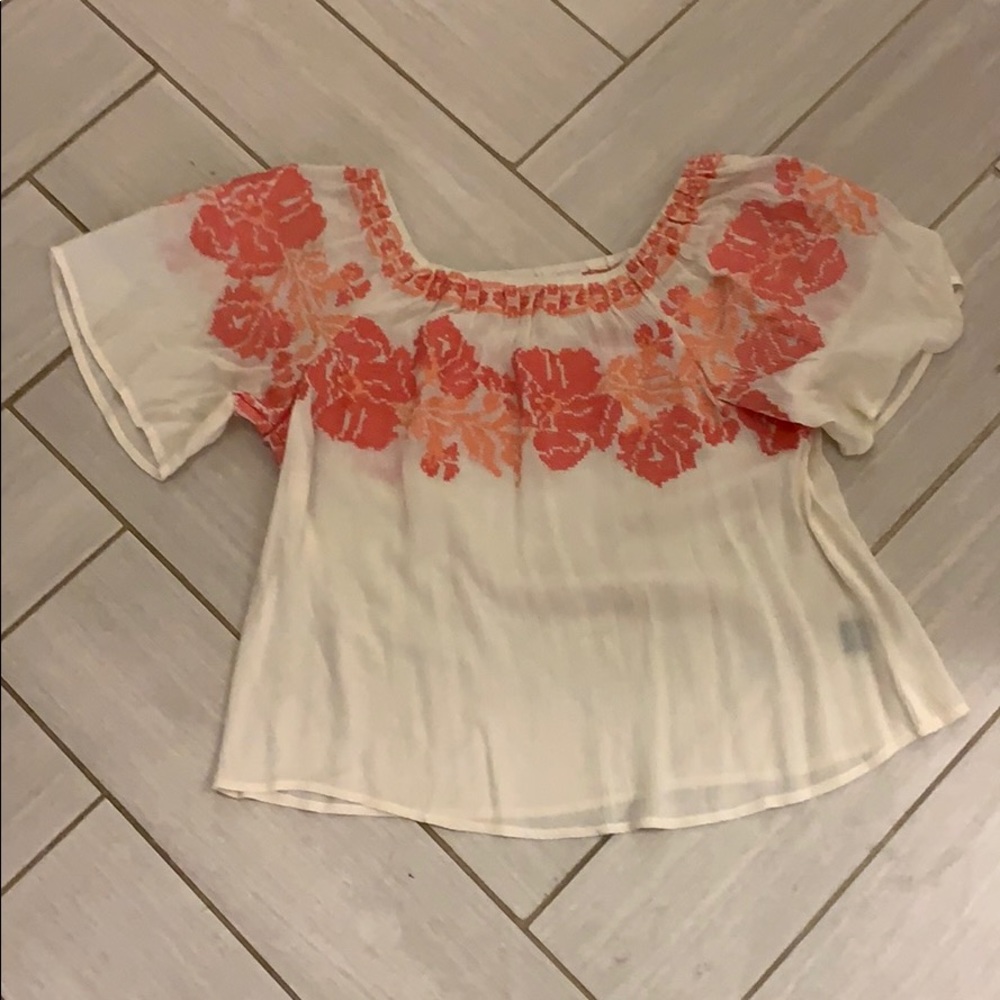 No shoulder white with floral design blouse